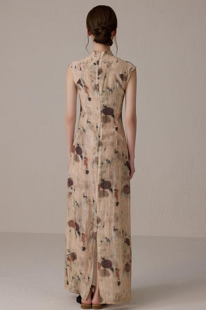 Slim Waist Floral Cheongsam Dress