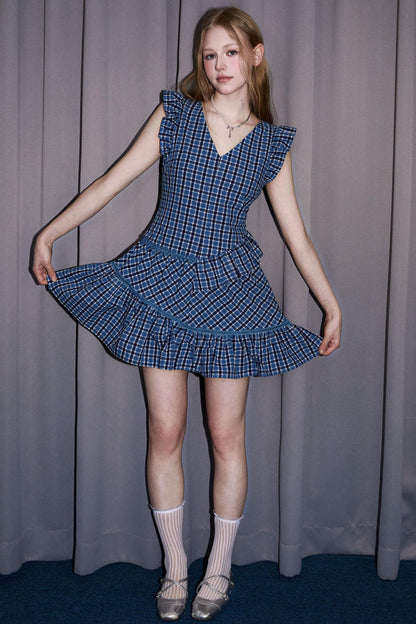 Plaid Fly Sleeve Dress