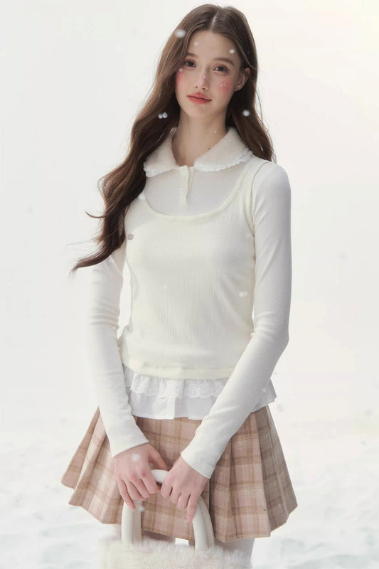 Faux Two-Piece Knitted T-Shirt