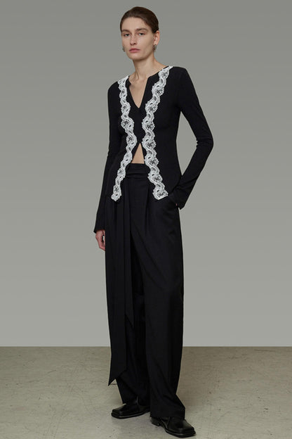 Lace Knitted V-Neck Sweater