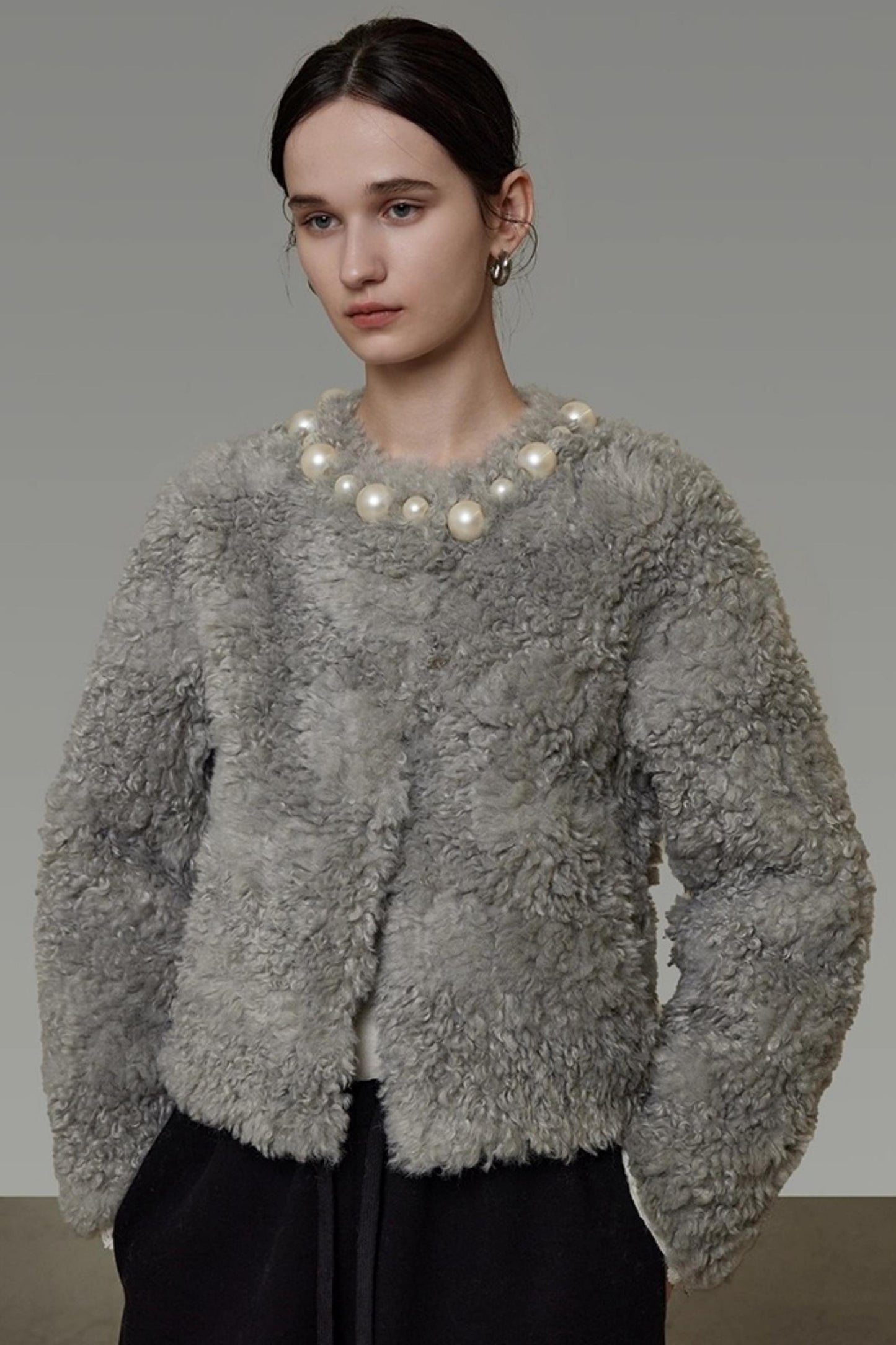 Pearl Collar Faux Fur Jacket