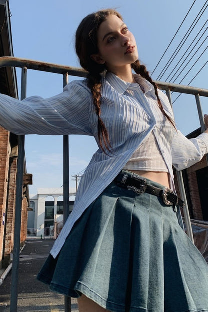 Blue Striped Casual Set-Up