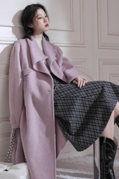 Gray Plaid Leather Midi Skirt