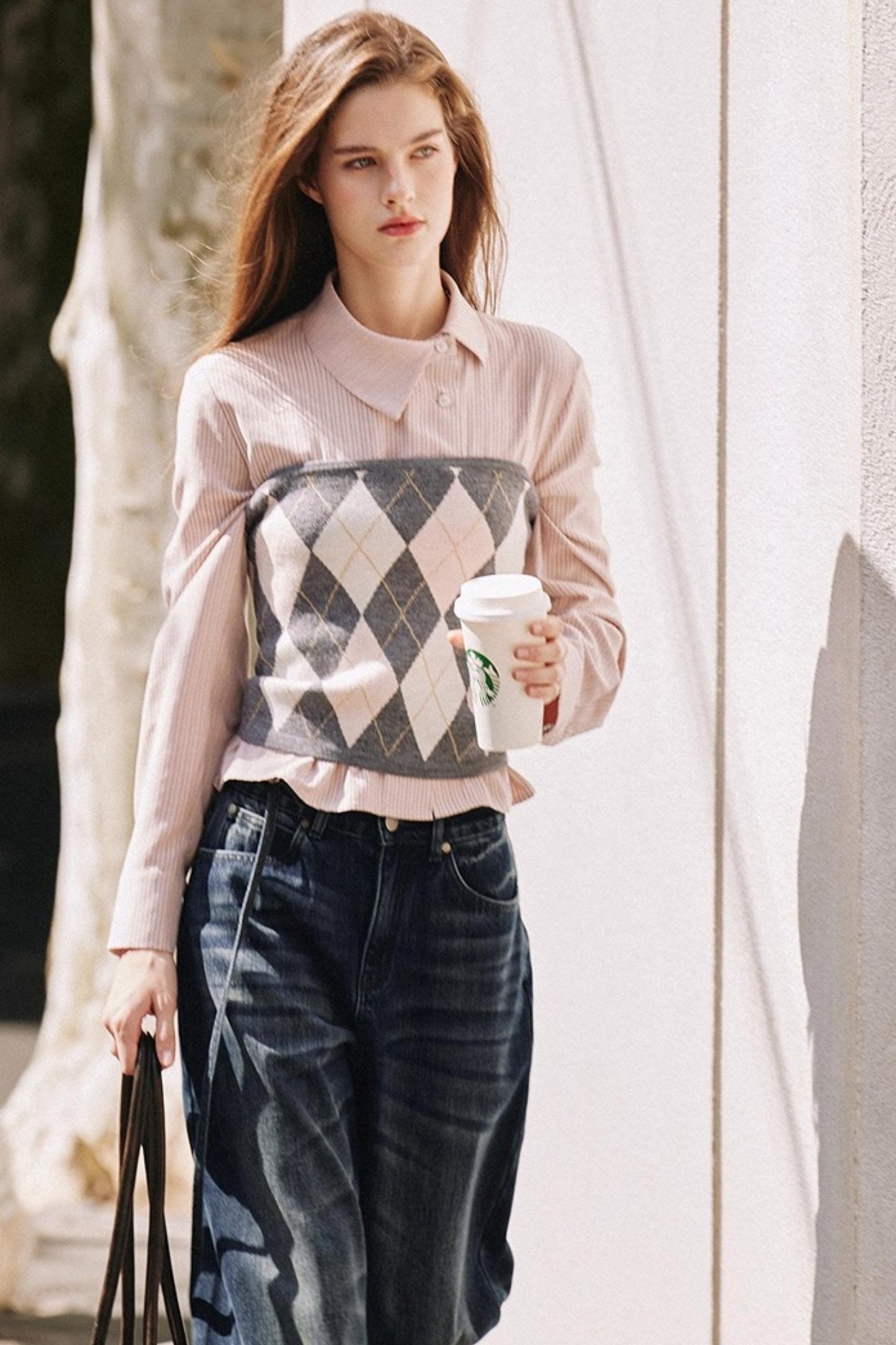 Striped Asymmetrical Slanted Placket Shirt Set-Up