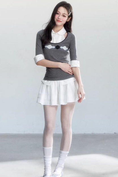 Retro Jacquard Knit Top Set-Up