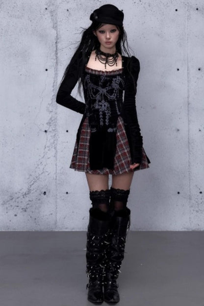 Baroque Velvet Plaid Dress