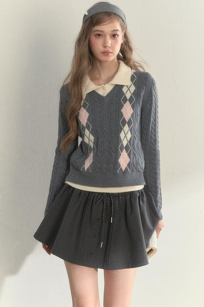 Retro Argyle Knitted Sweater