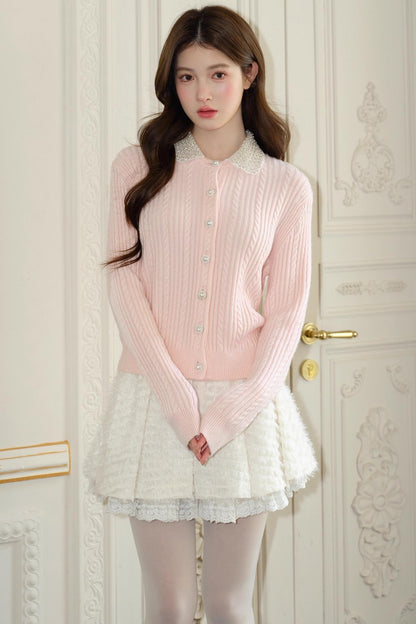 Pink Vintage Rhinestone Cardigan