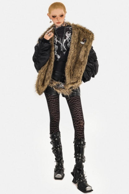 Gothic Fur Collar Cotton Parka Coat