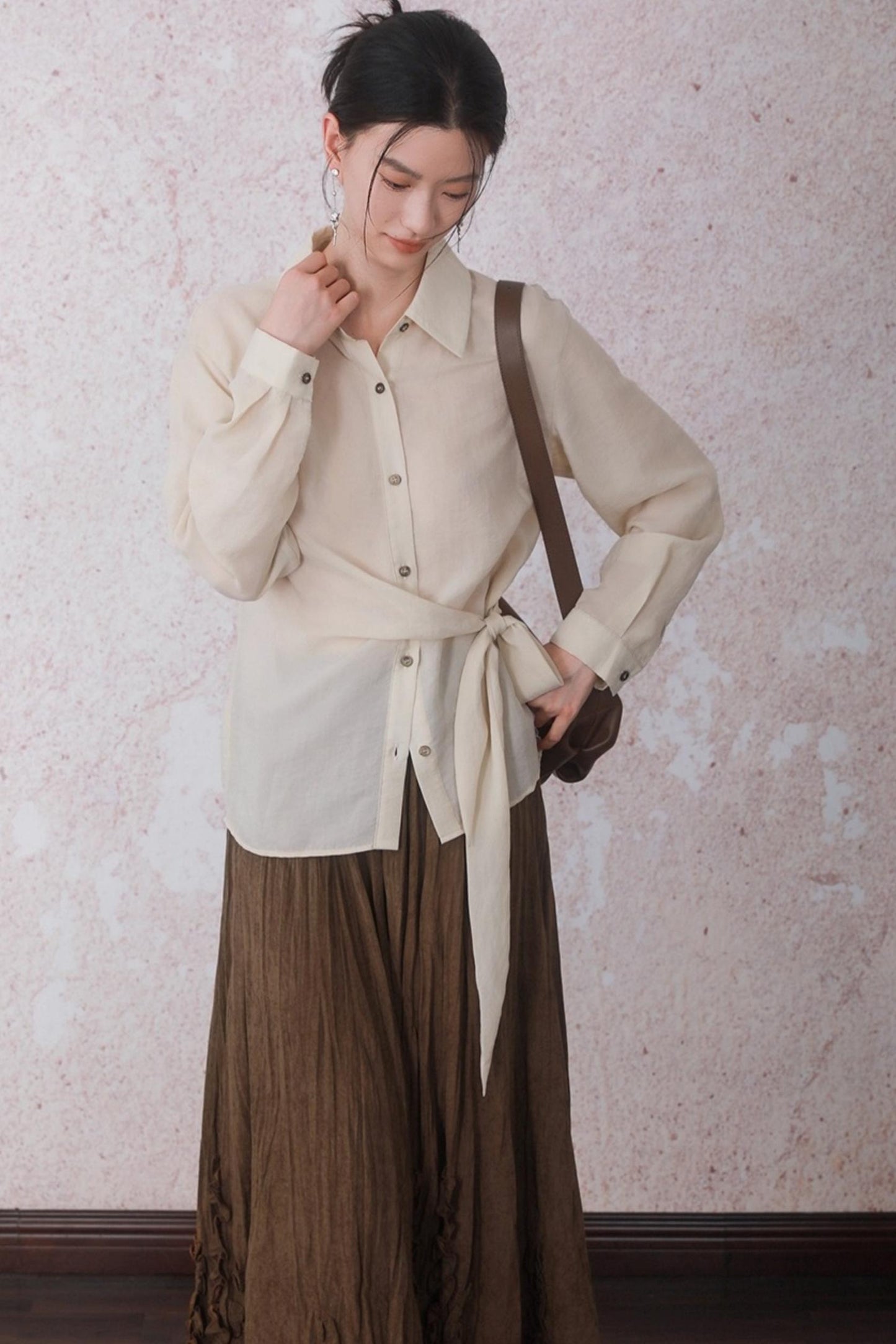 Apricot Color Strap Wrap Shirt