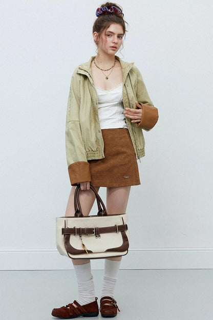 Caramel Brown Faux Suede Jacket Set-Up