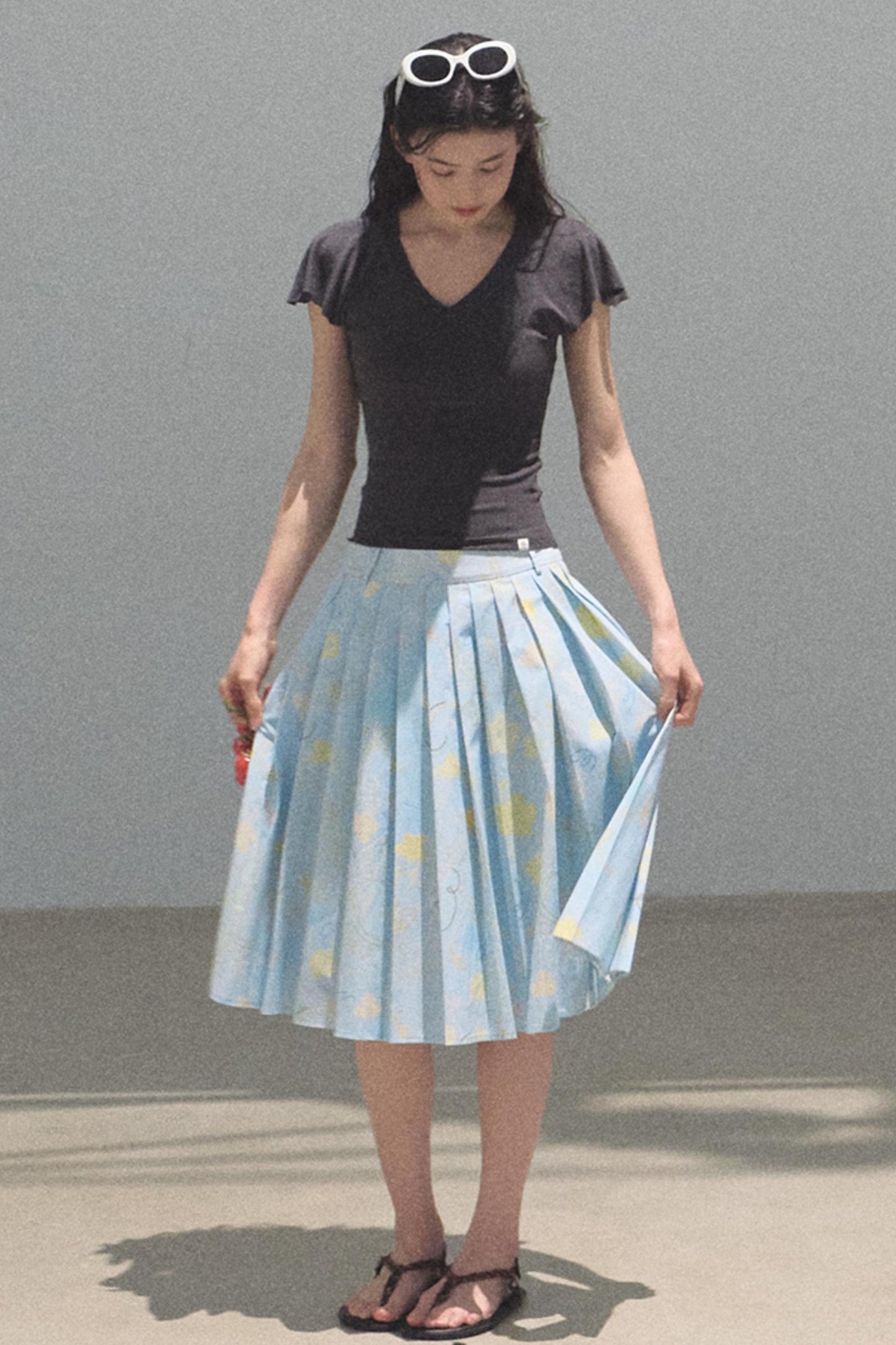 Green Apples Sleeve V-Neck Skinny Top