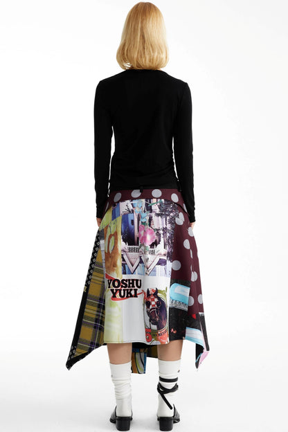 Street Print Deconstructed Stitched Skirt