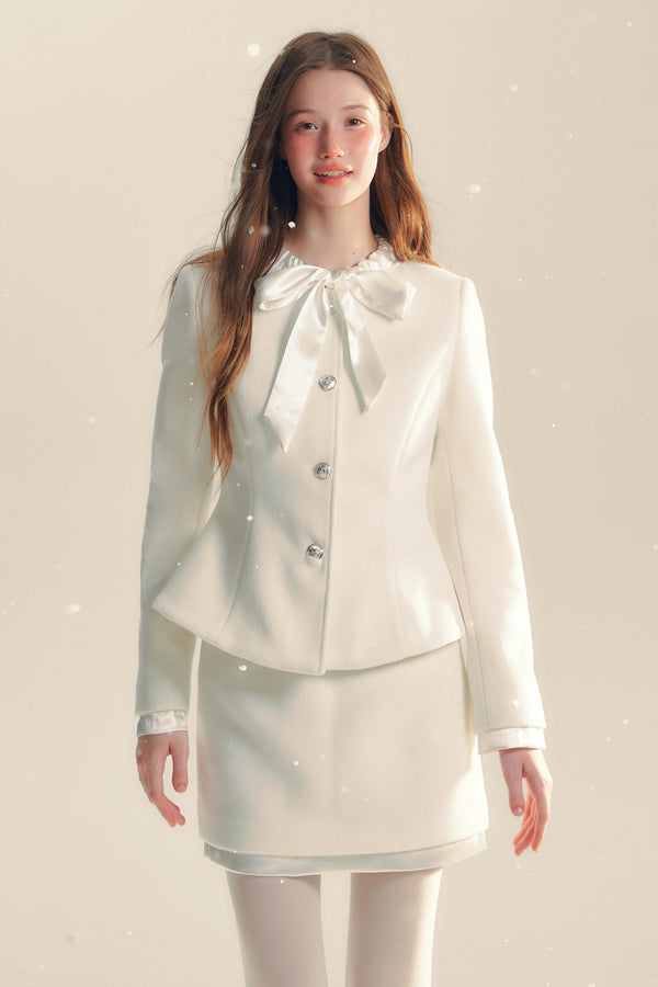 White Satin Tweed Suit Set-Up
