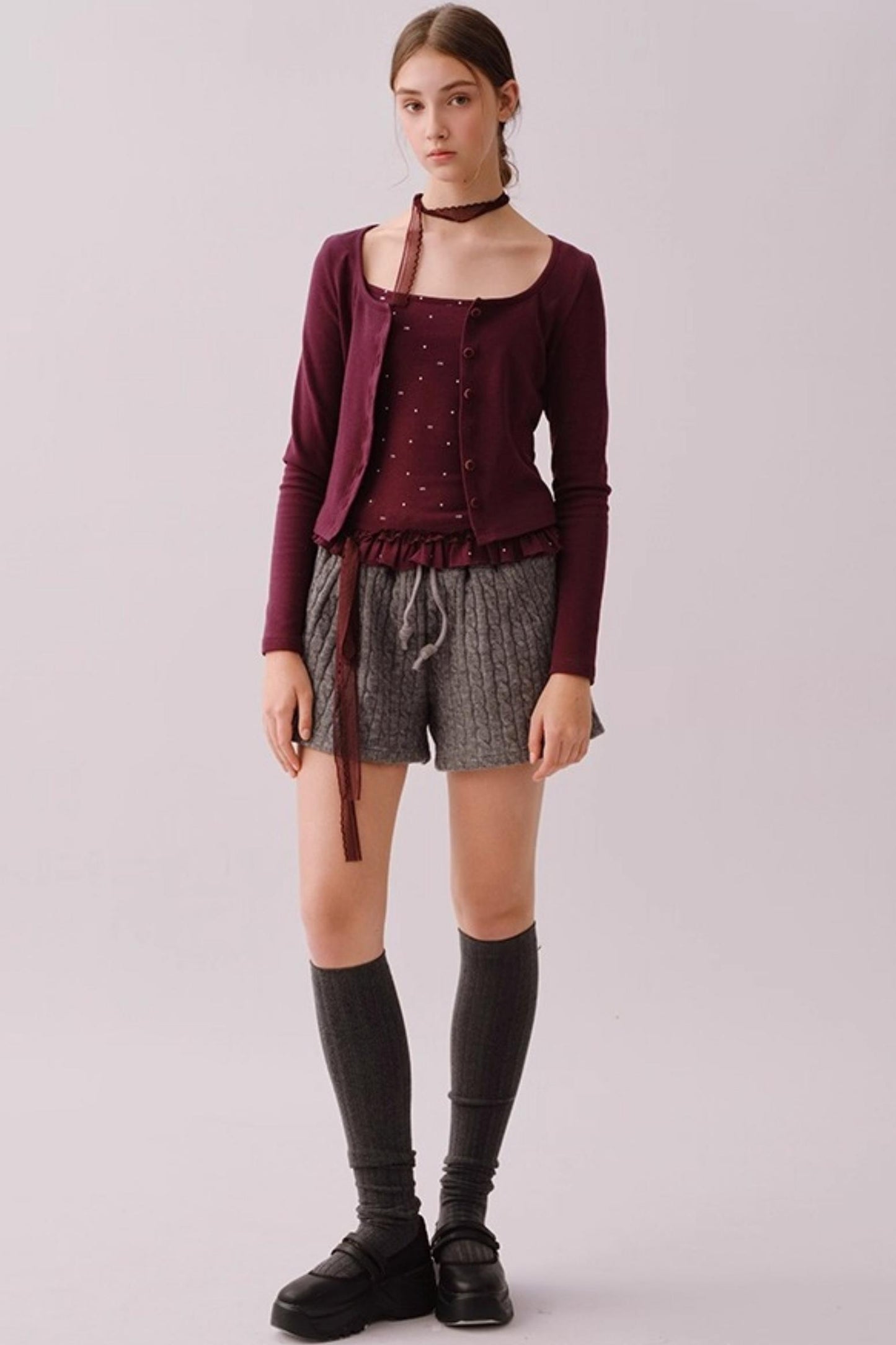 Retro Polka Dot Lace Cardigan Set