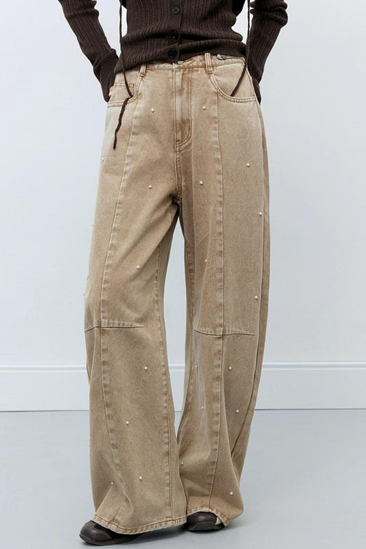 Washed Nail Beads Loose Scimitar Jeans