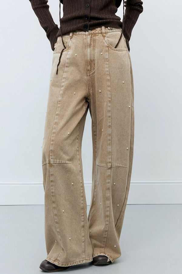Washed Nail Beads Loose Scimitar Jeans