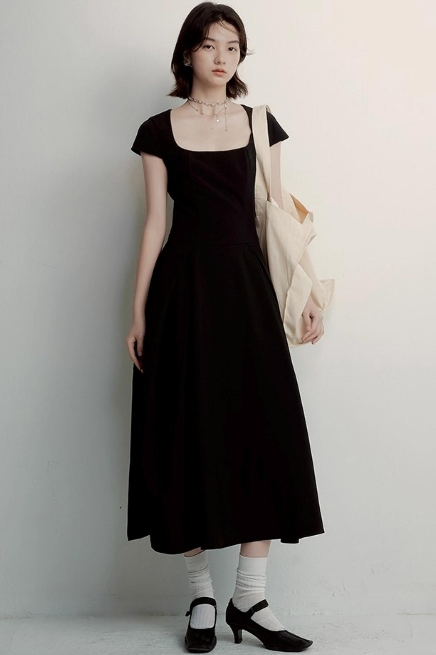 Cocoon Pleated Black Dress