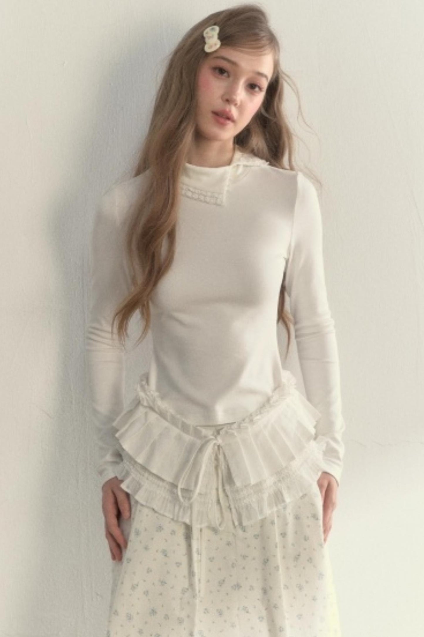 Layered Pleated Base Long Sleeve Top