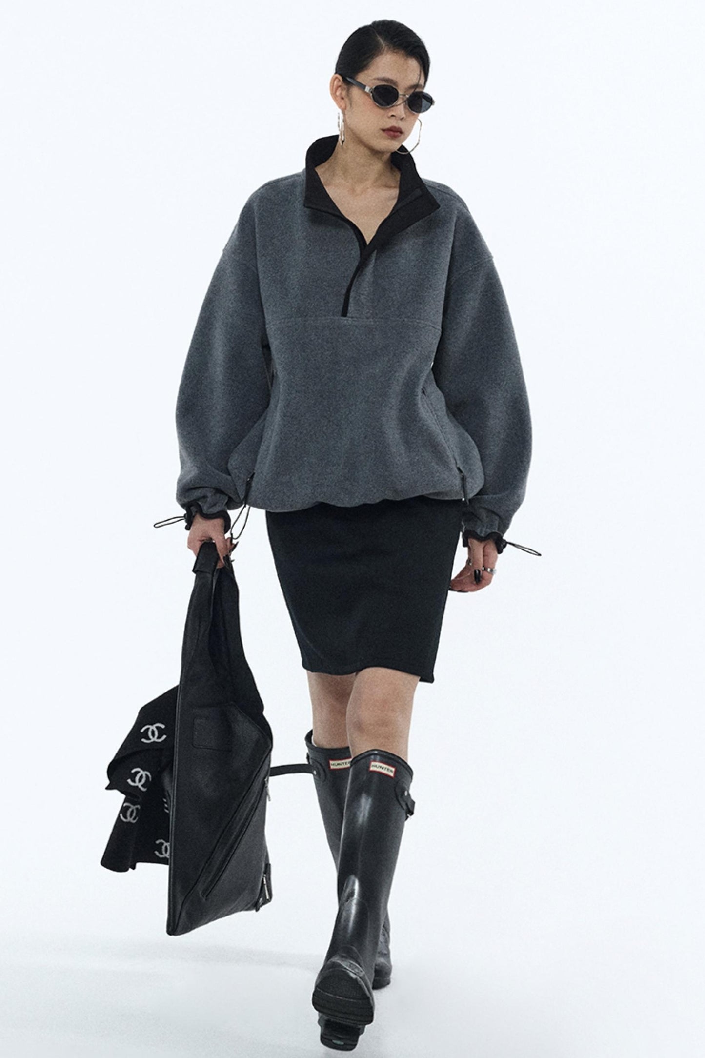 Black Elastic Waist Winter Skirt