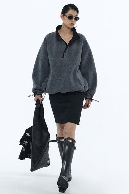 Black Elastic Waist Winter Skirt