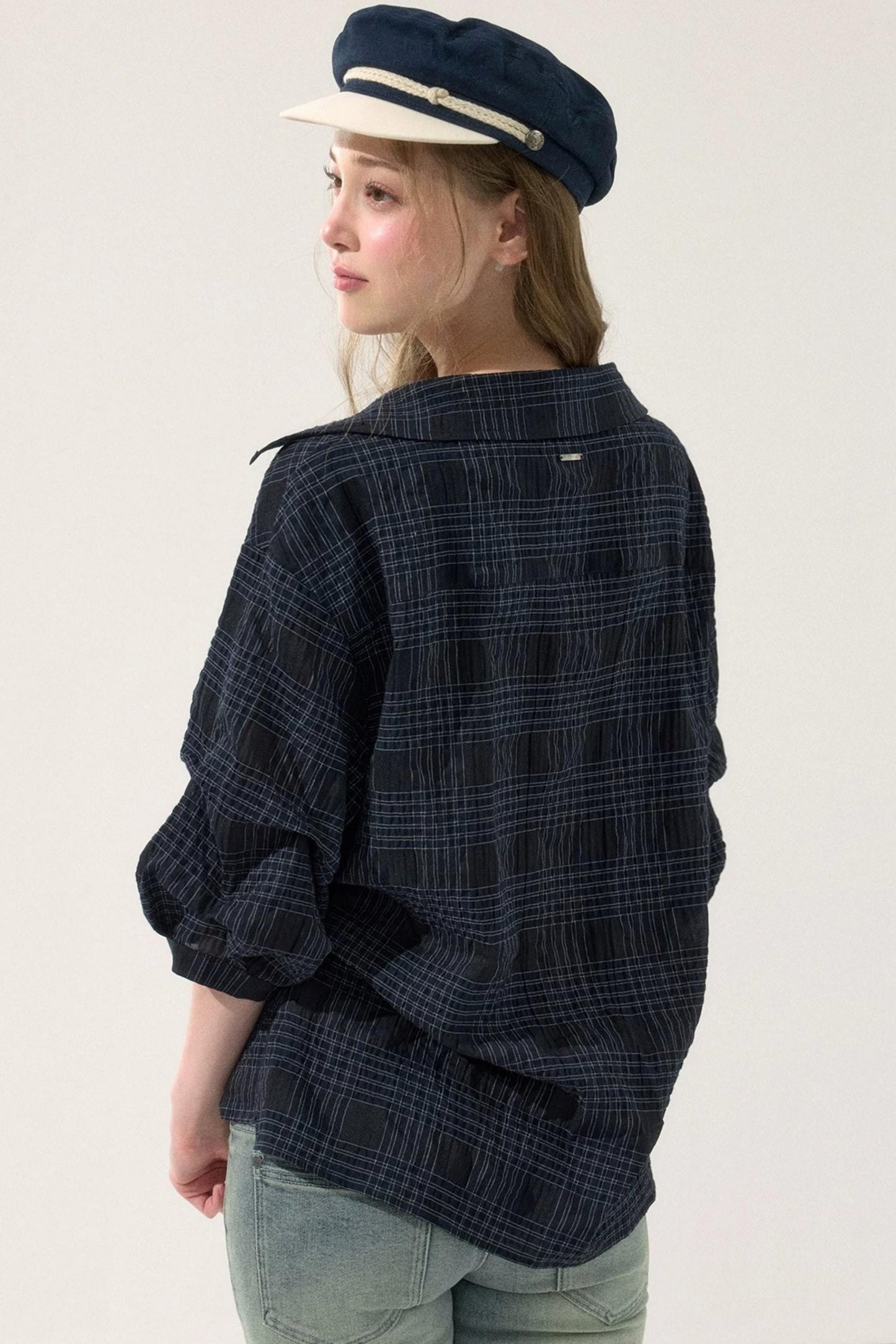 Sweet Plaid Mid-Sleeve Blouse