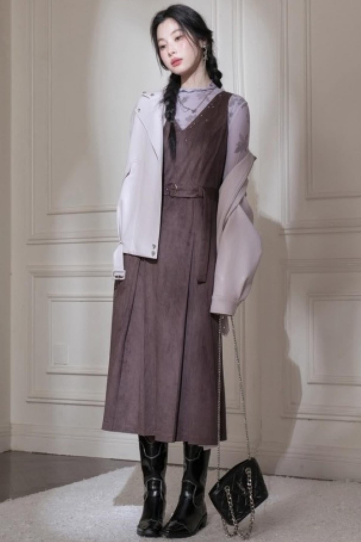 Twilight Gray Purple Studded Vest Dress