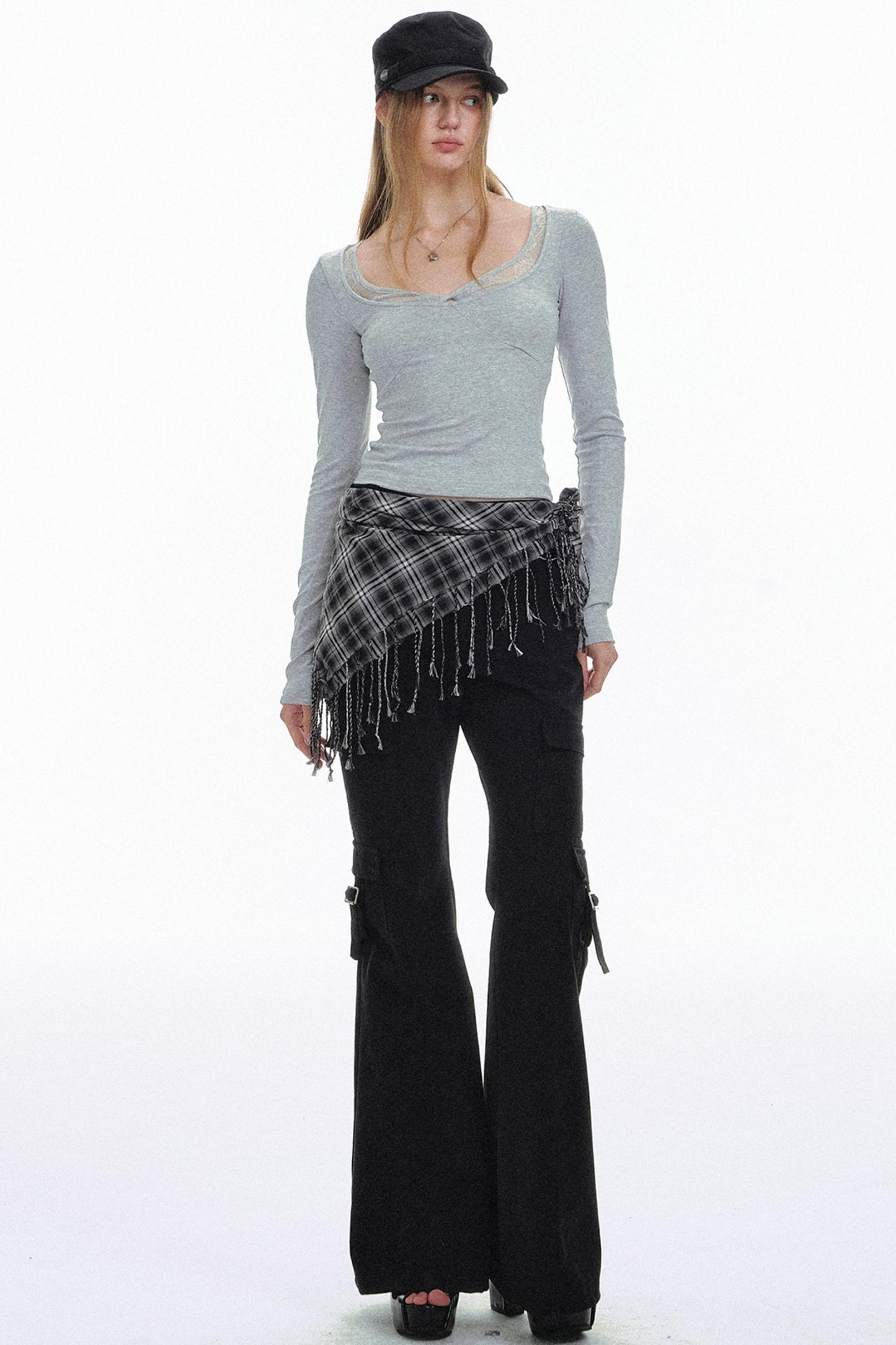 Retro Plaid Tassel Scarf