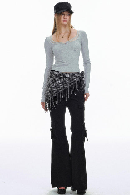 Retro Plaid Tassel Scarf