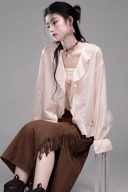 Light Peony Ruffle Cardigan