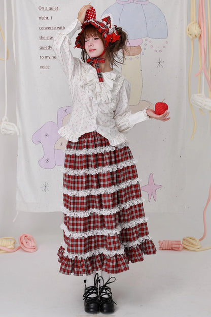 Retro Cute White Floral Top & Scarf Set