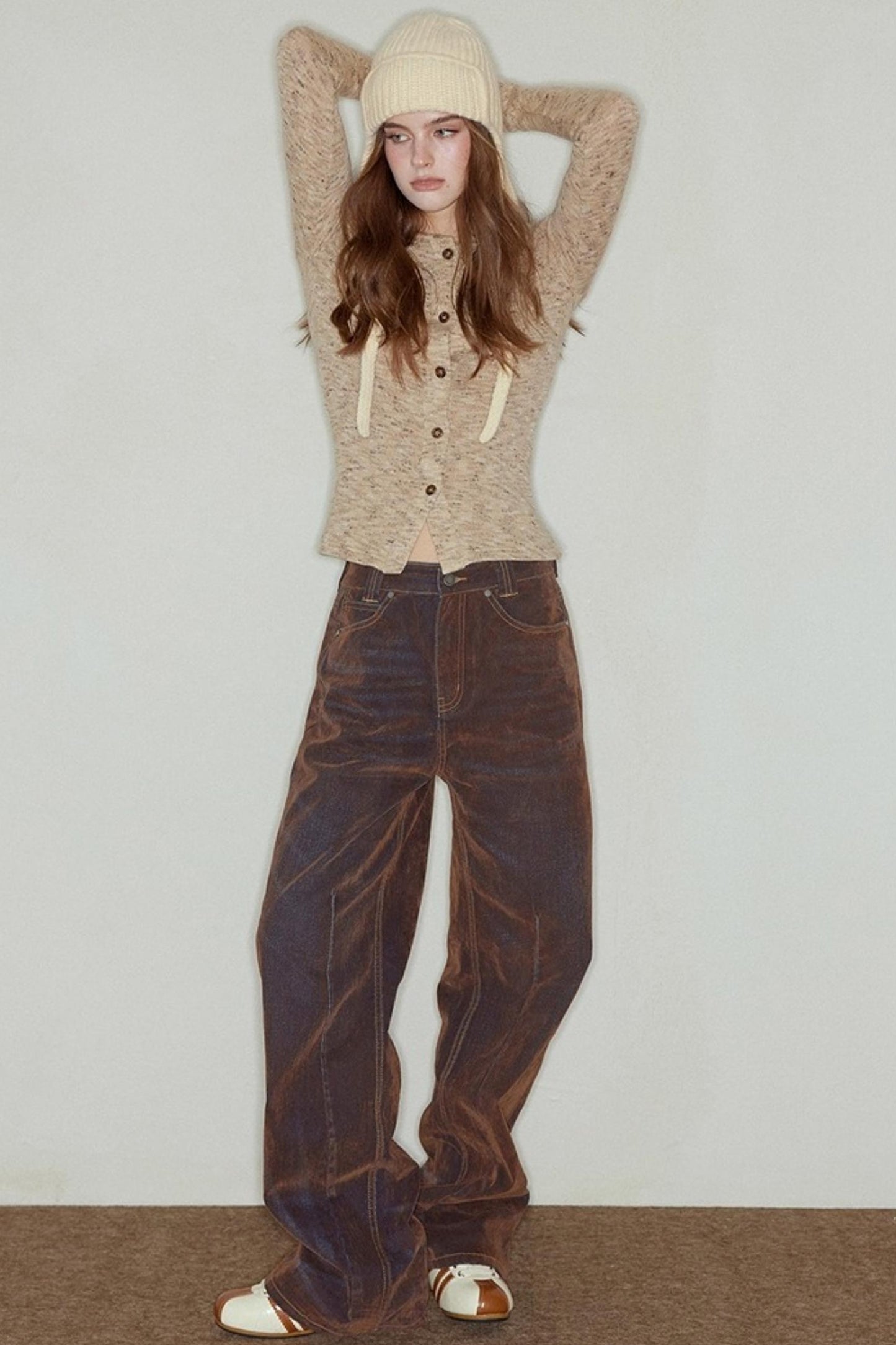 Flower Camel Knit Sweater