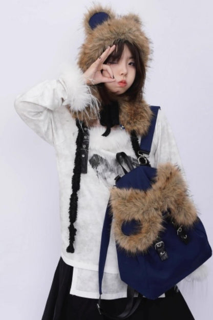 Furry Bear Crossbody Backpack
