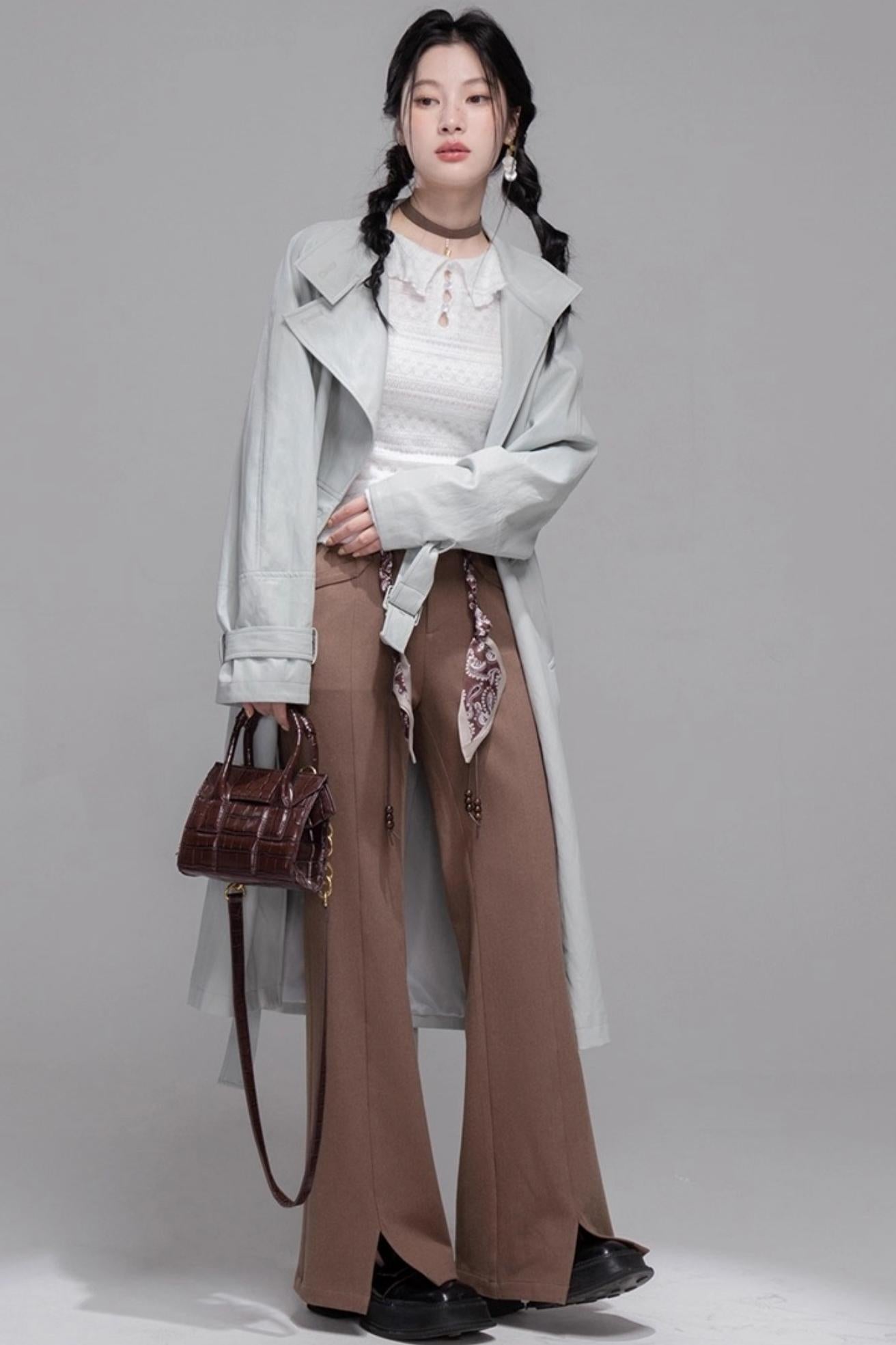 Silk Belted Bootcut Slacks