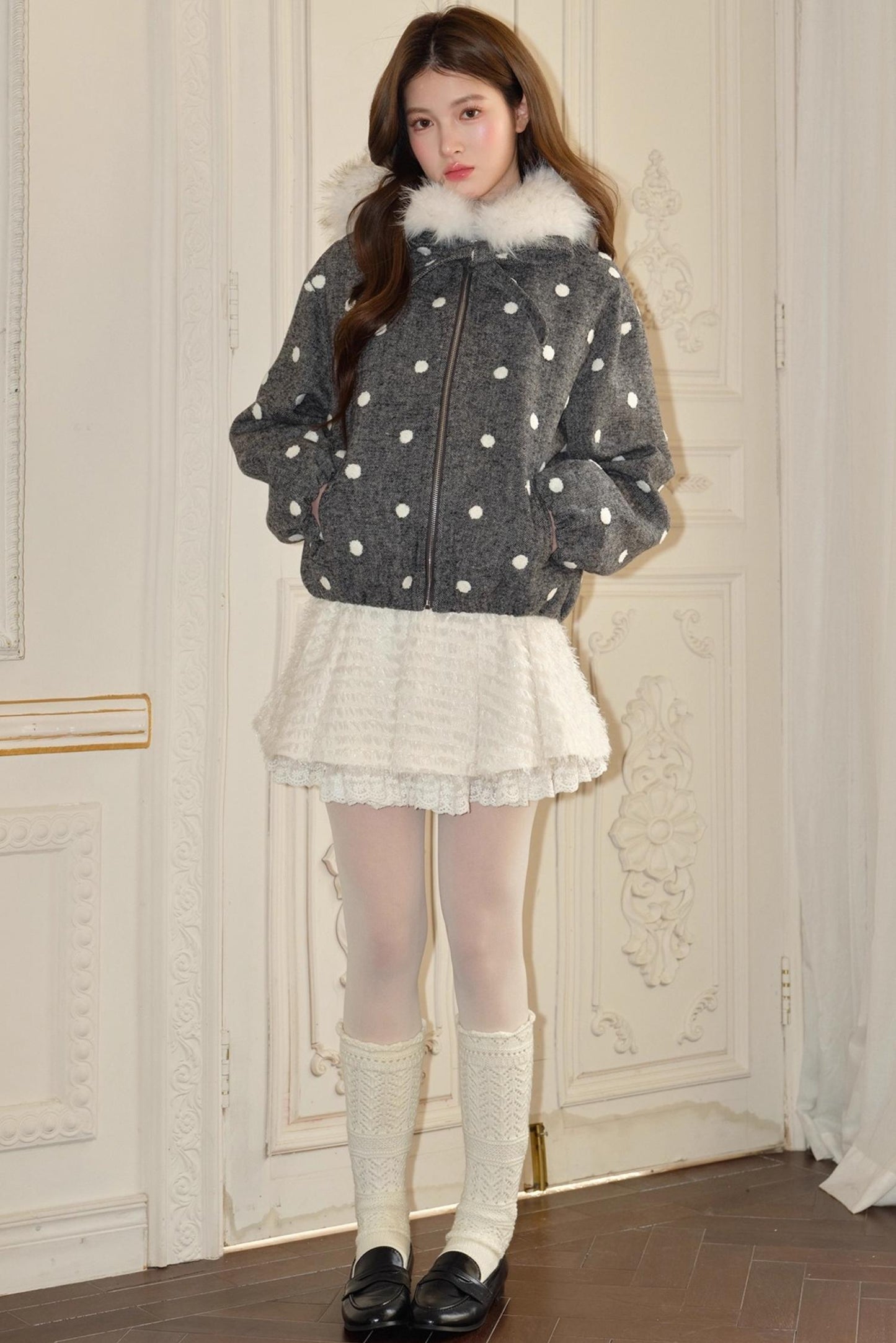 Gray Polka Dot Wool Jacket