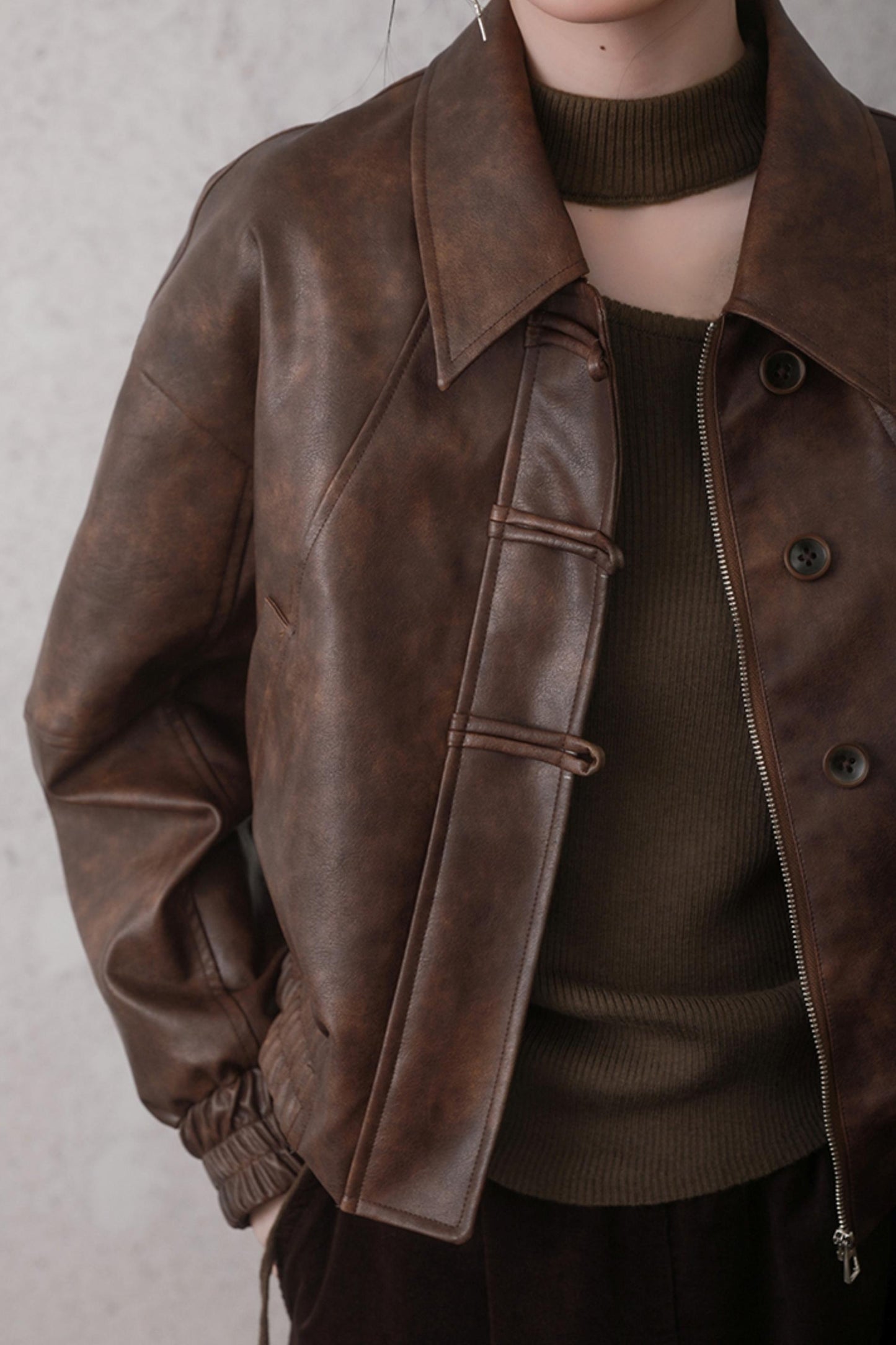 Cocoa Brown Retro Leather Jacket