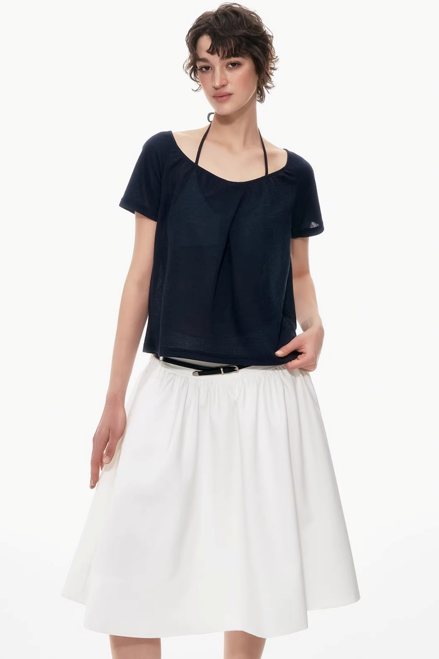 Two-Tone Linen Asymmetrical Top