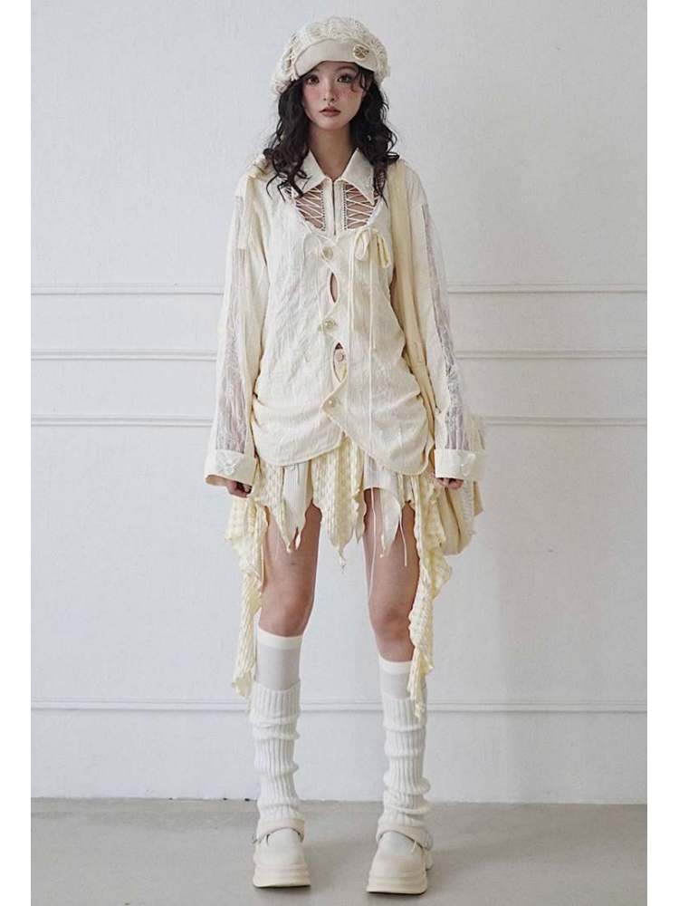 Niche Original Design Strap Sheer Lace Shirt