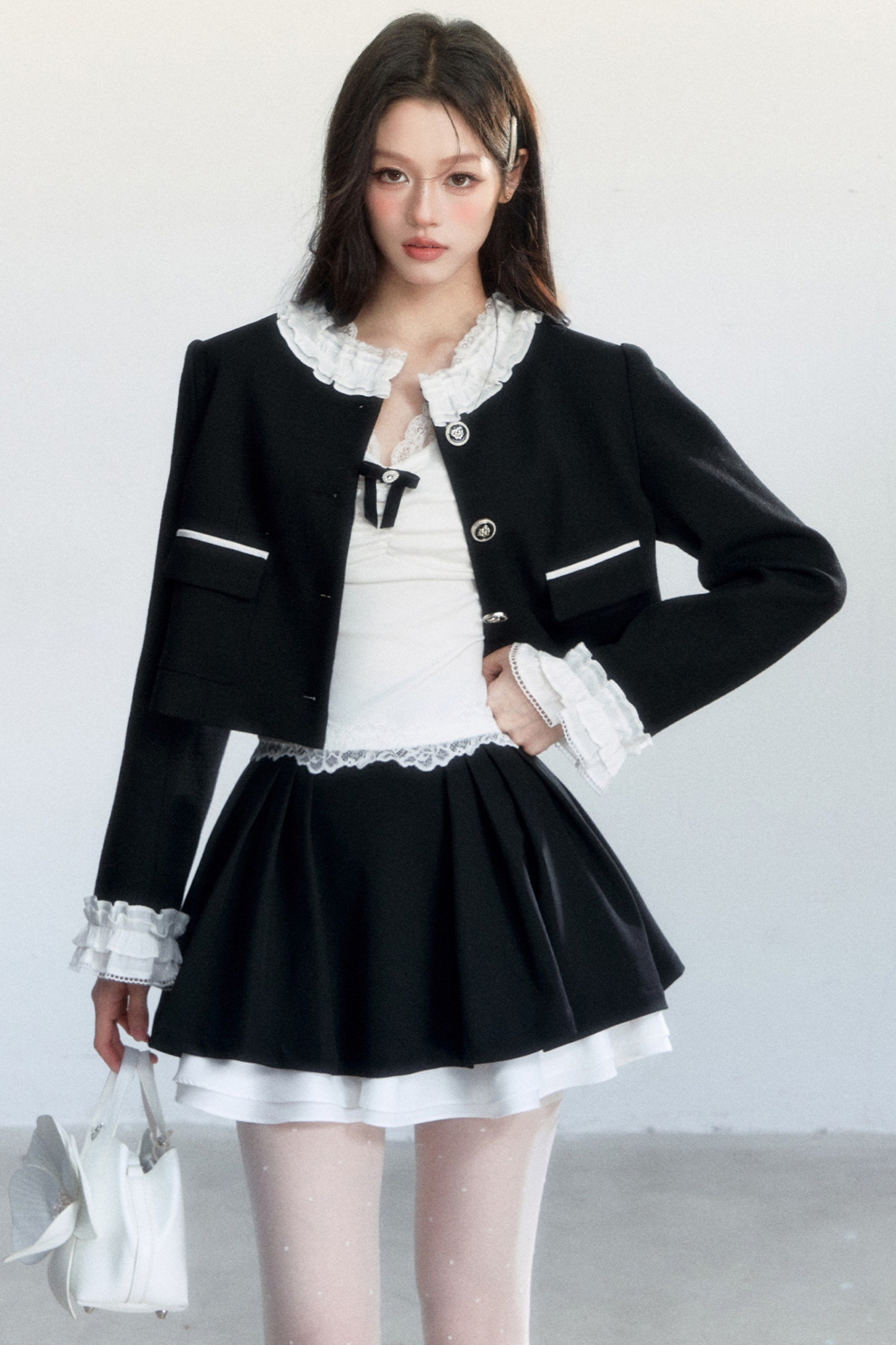 Ink-Colored Rose Lace Jacket Set-Up