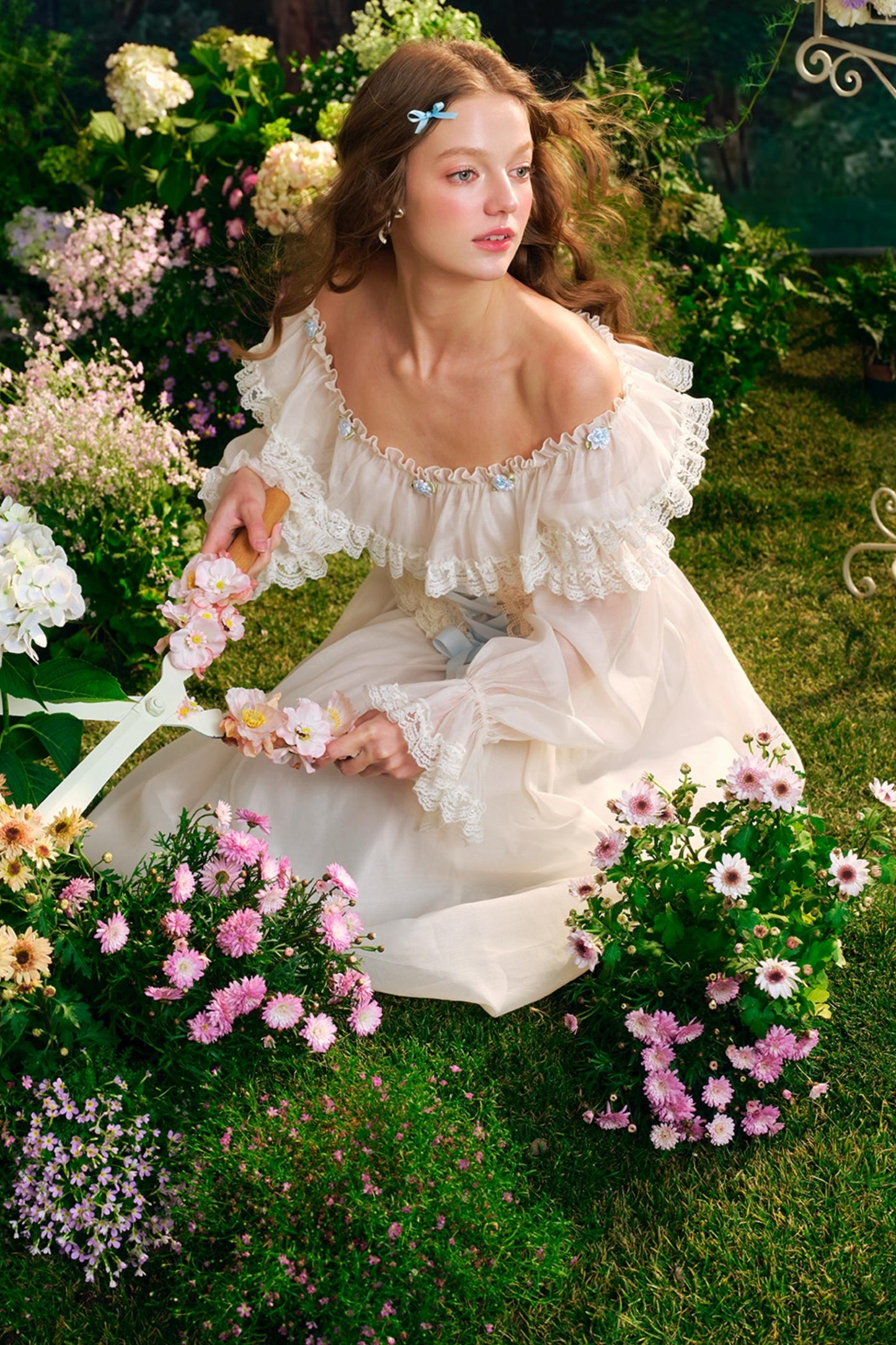 Blue Hydrangea One-Shoulder Dress