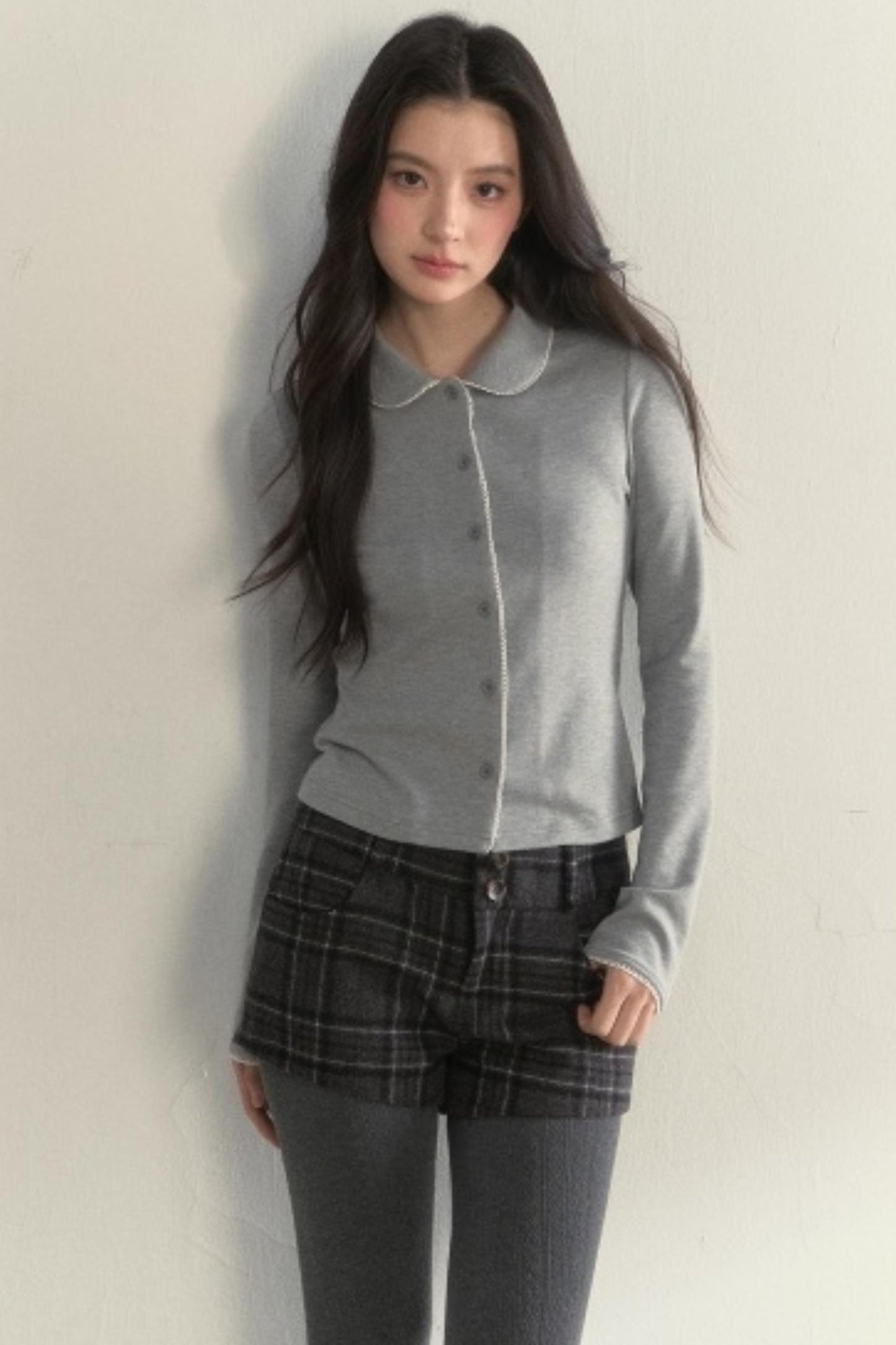 Pink and Gray Doll Collar Top