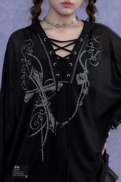 Dark Cross Hooded Top