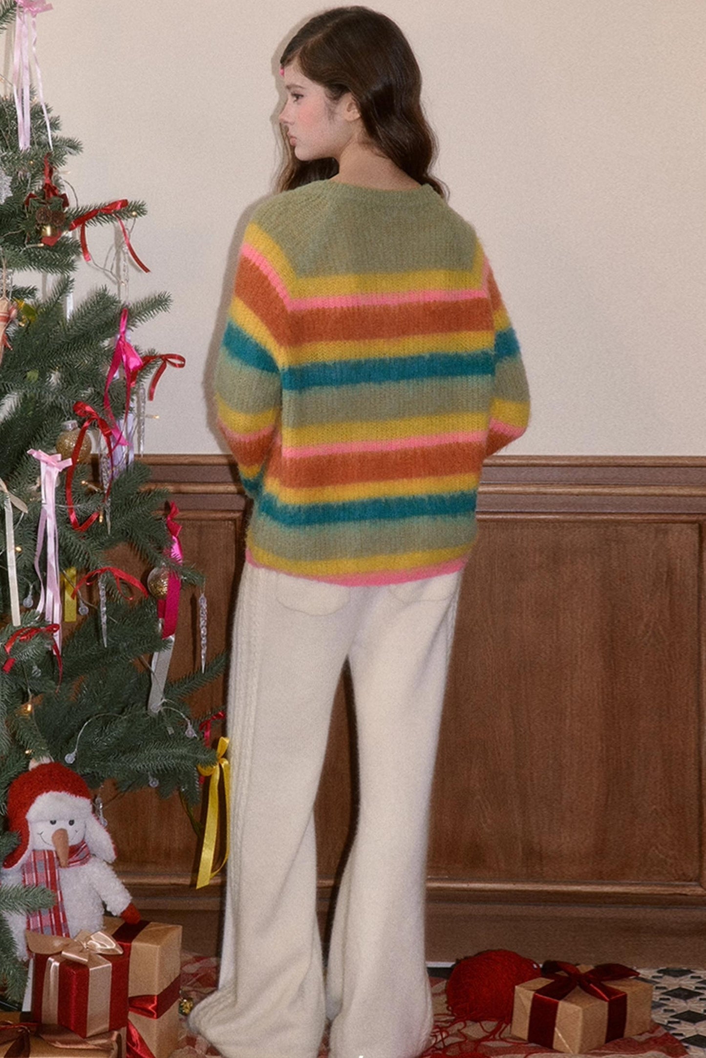 Fleece Rainbow Stripe Cardigan