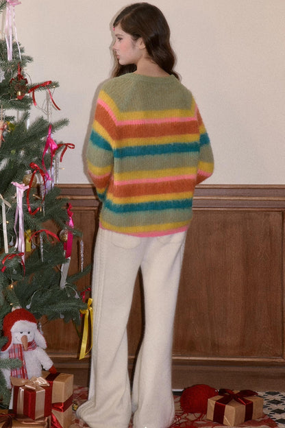 Fleece Rainbow Stripe Cardigan