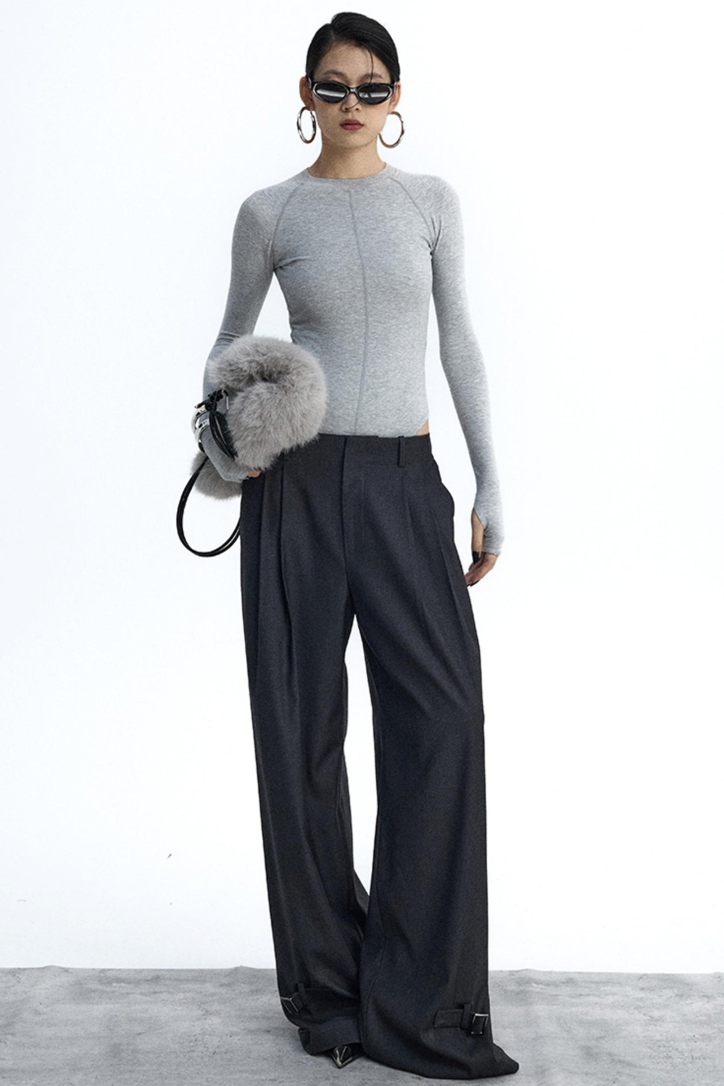 Gray and Black Knit Bodysuit