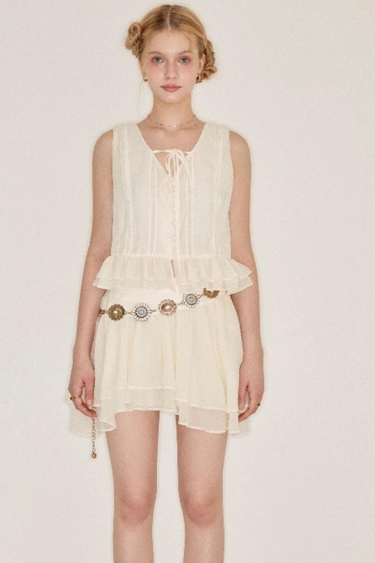 Beige Lace Halter Skirt Set-Up