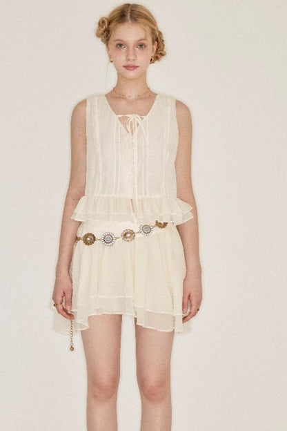 Beige Lace Halter Skirt Set-Up