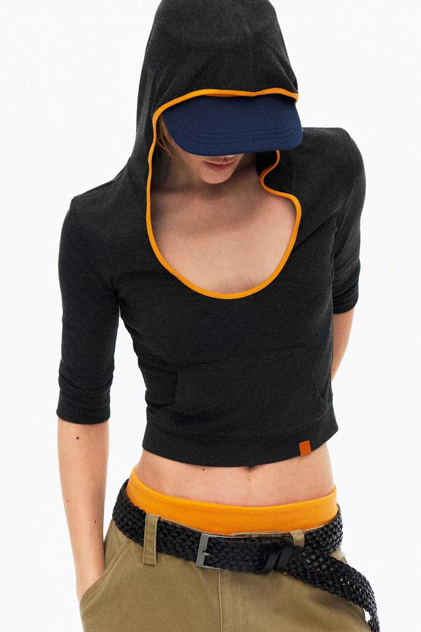 Color-Blocked Hooded Knit Top