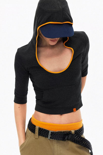 Color-Blocked Hooded Knit Top