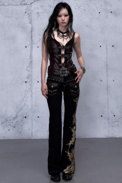 Retro Gold Foil Denim Pants